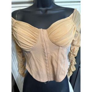 Privy Women's Ruched Off The Shoulder Bustier Corset Top Tan Medium